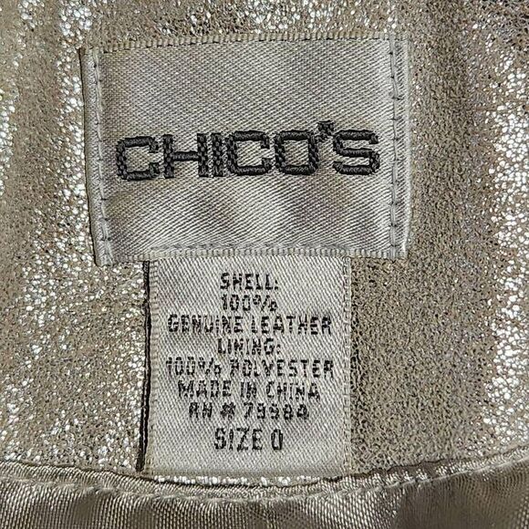 Chico's Women's Silver Twinkle Reese Trench Coat Genuine Leather belted Size 0/4 - Picture 8 of 10